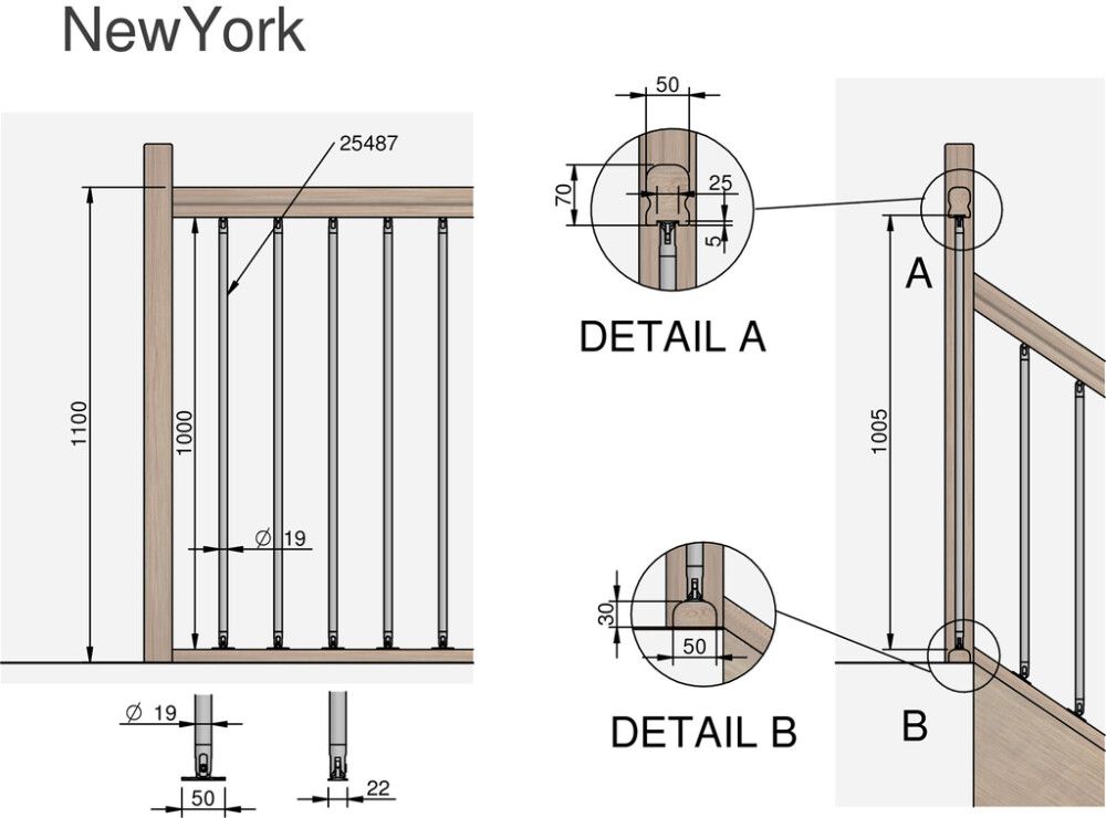 Päätytolppa Lundbergs tammi 66 x 66 x 1200 mm
