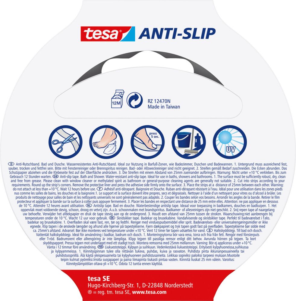 Liukuesteteippi Tesa 5 m x 25 mm Läpinäkyvä Kylpyhuoneeseen