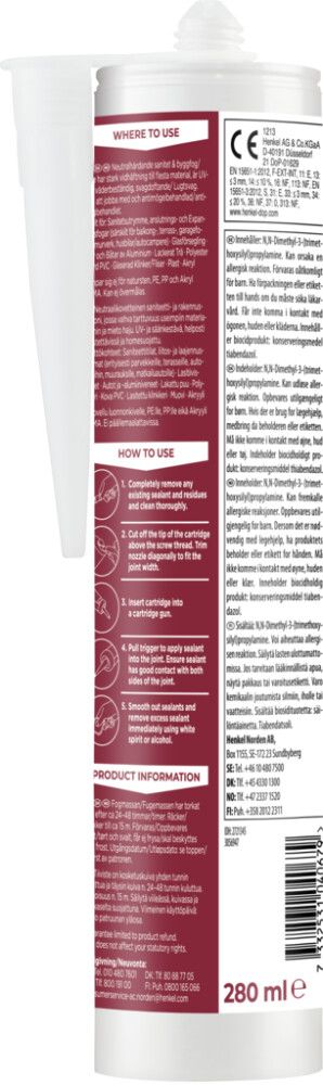 Silikoni Pattex Saniteetti & Rakennus 280 ml Valkoinen