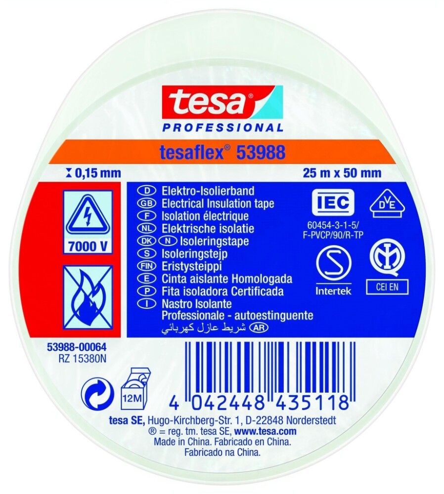 Eristyseippi Tesa Valkoinen 25 m x 50 mm