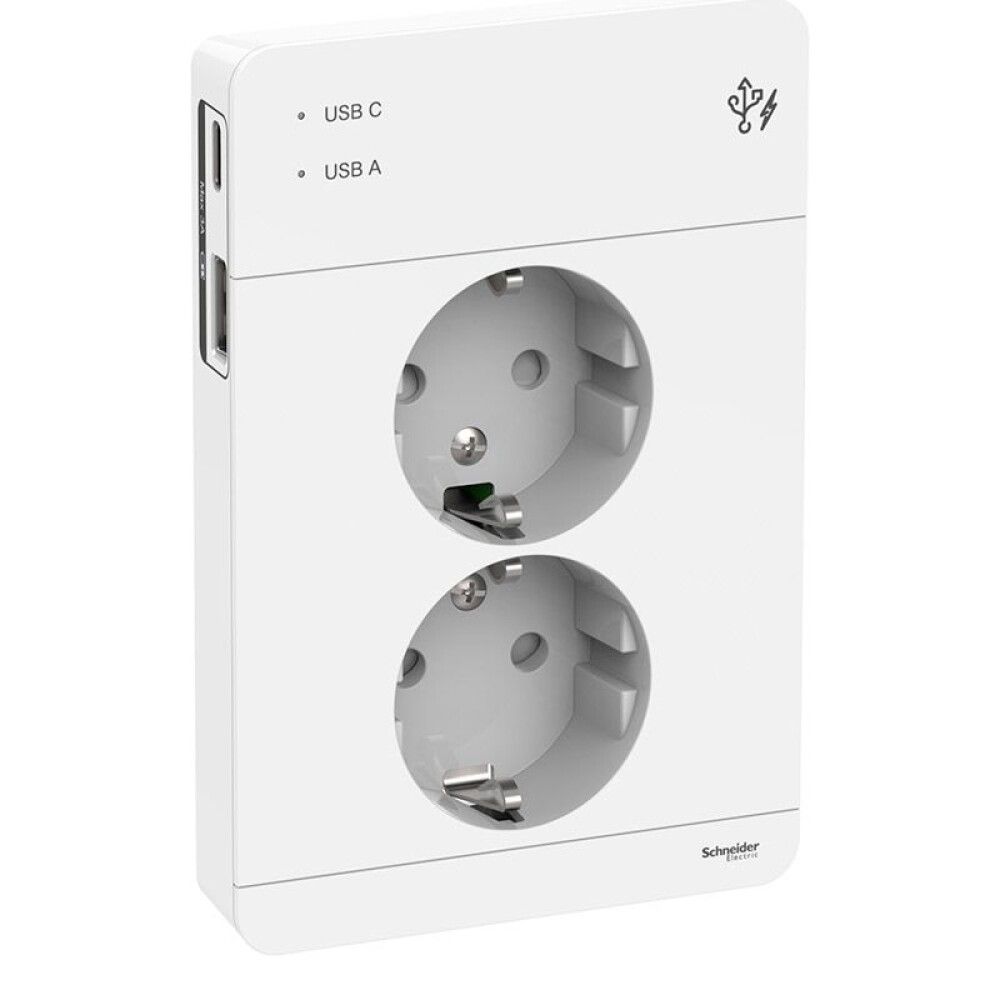 Pistorasia Schneider Electric Exxact 2 -osainen 2x USB A+C Valkoinen