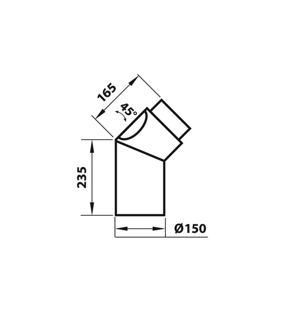 Liiitosputki Aduro musta 45 astetta. 235x165 mm. Puhdistusluukulla.