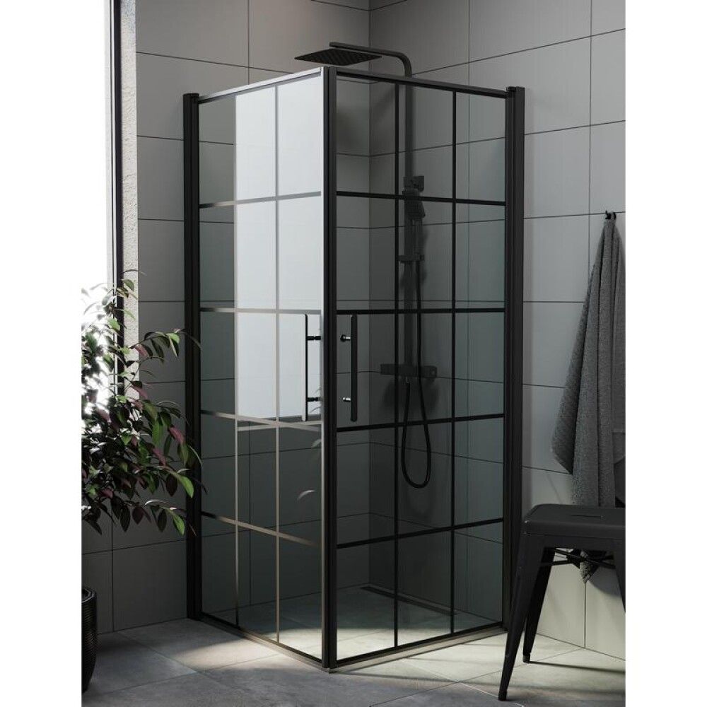 Suihkuovi Camargue Skärgård Kirkas/Musta Ruudukko 80 x 198 cm