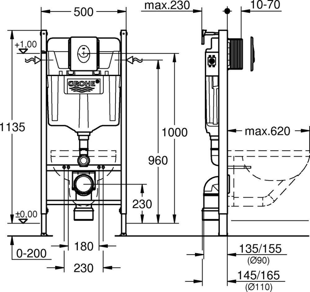 Seinä-WC Asennusteline Grohe Rapid SL 3-in-1