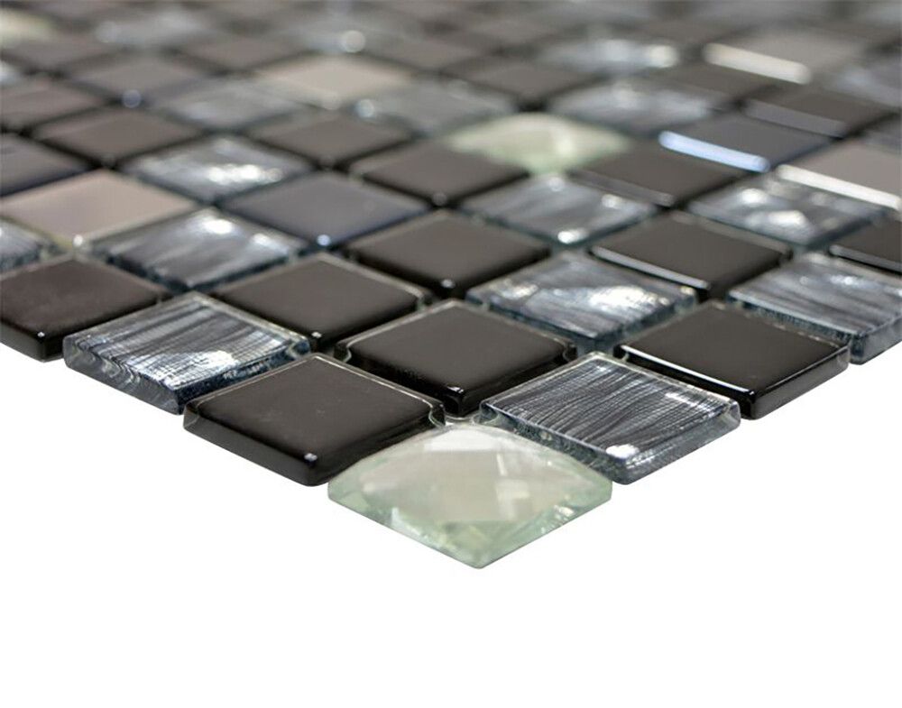 Mosaiikkilaatta Fliesen Quadrat Crystal Mix musta/hopea 30 x 30 cm