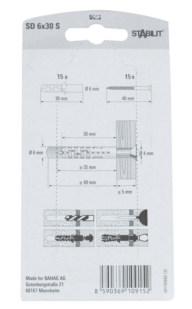 Välitulppa Ja Ruuvit 6 30 S Kuusioruuvi 4,5x45