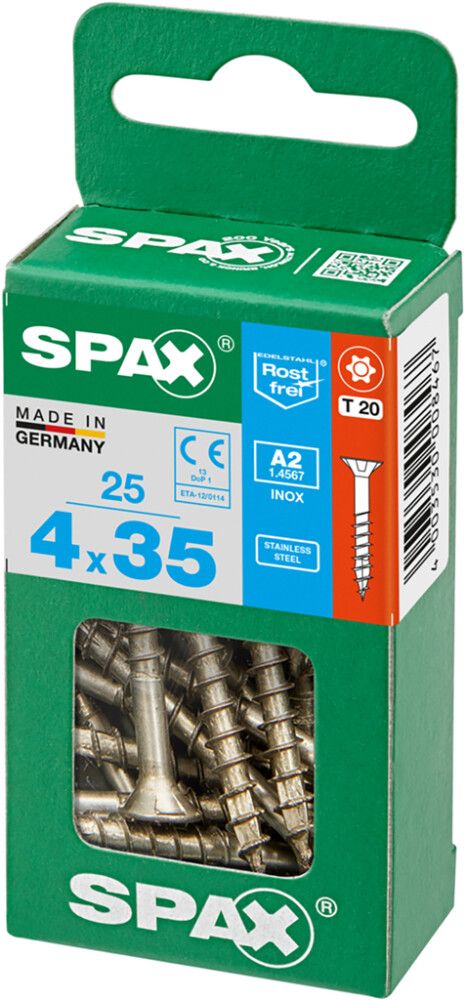 Ruostumaton Universal Ruuvi Spax A2 TRX 4x35 M 25 KPL