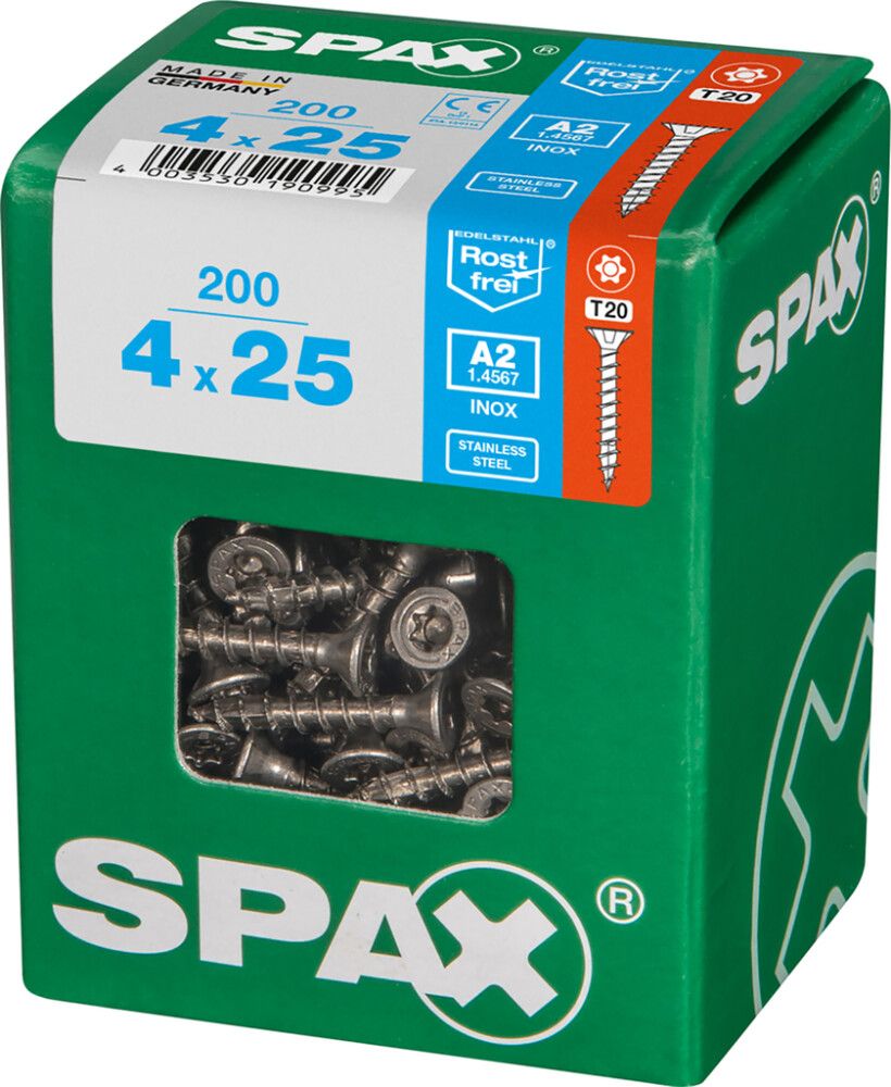 Ruostumaton Universal Ruuvi Spax A2 TRX 4X25 L 200 KPL