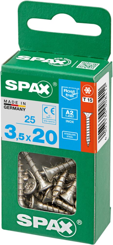 Ruostumaton Universal Ruuvi Spax A2 TRX 3,5X20 M 25 KPL