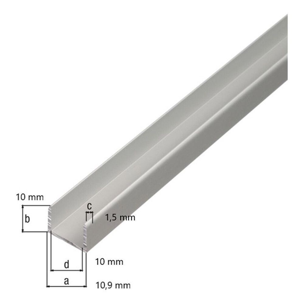 U-profiili Alumiini 10,9 x 10 x 1,5 mm 1 m
