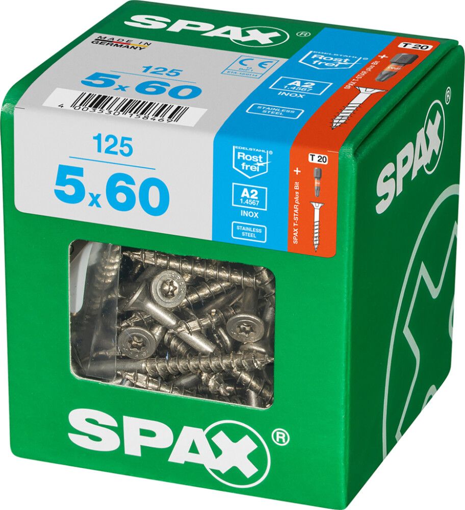 Ruostumaton Universal Ruuvi Spax A2 TRX 5x60 XL 125 KPL