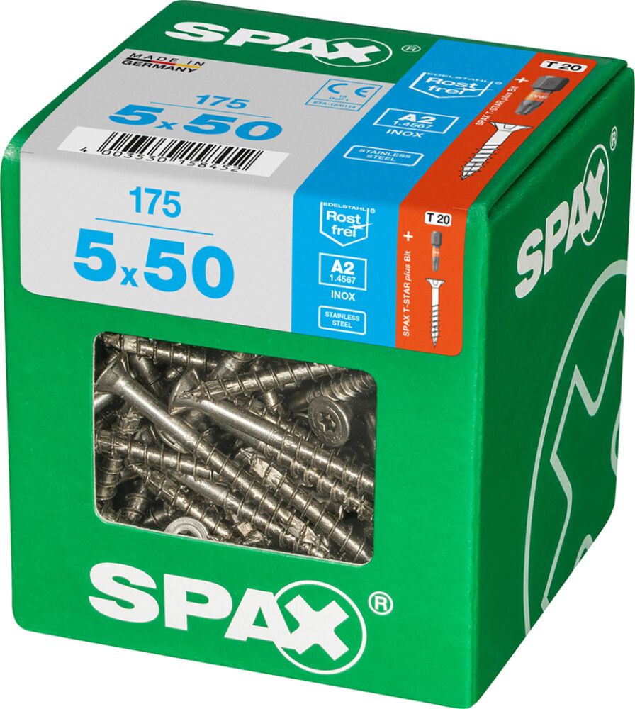 Ruostumaton Universal Ruuvi Spax A2 TRX 5x50 XL 175 KPL