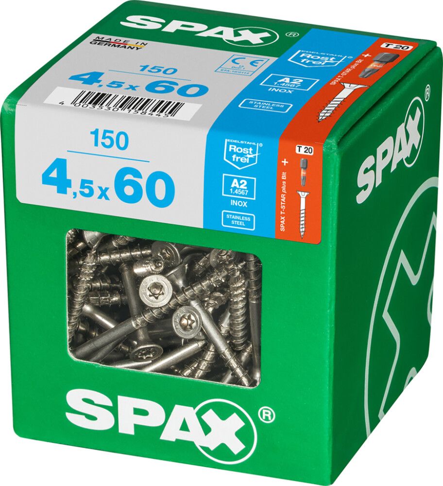 Ruostumaton Universal Ruuvi Spax A2 TRX 4,5x60 XL 150 KPL