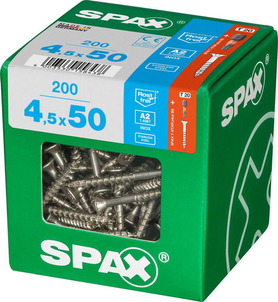 Ruostumaton Universal Ruuvi Spax A2 TRX 4,5x50 XL 200 KPL