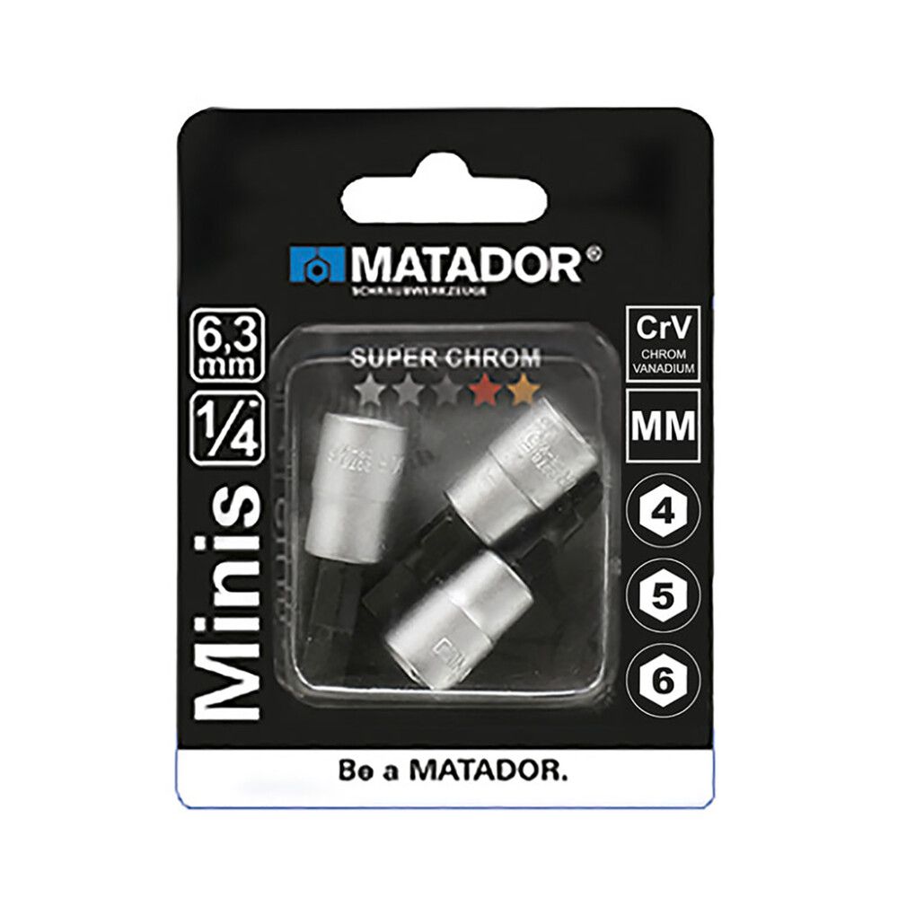 Hylsysarja Matador kuusiokolo 1/4" 4–6 mm 3-os