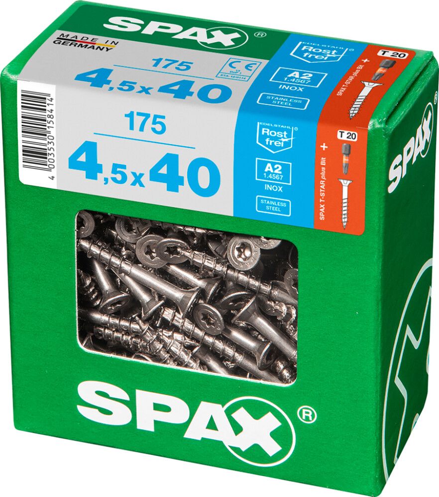 Ruostumaton Universal Ruuvi Spax A2 TRX 4,5X40 XL 175 KPL