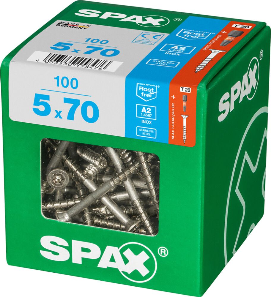 Ruostumaton Universal Ruuvi Spax A2 TRX 5x70 XL 100 KPL