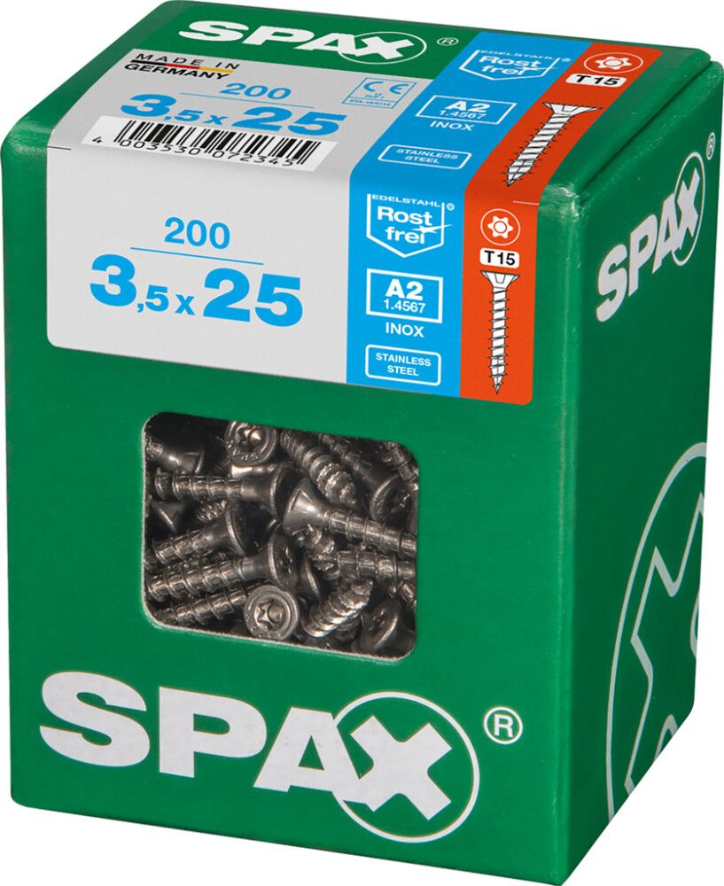 Ruostumaton Universal Ruuvi Spax A2 TRX 3,5x25 L 200 KPL