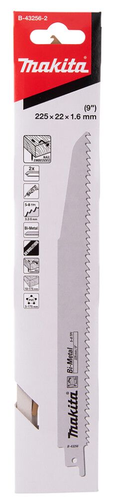 Puukkosahanterä Makita naulainen puu ja lastulevy 225 x 1,6 mm 5-8 TPI 2 kpl