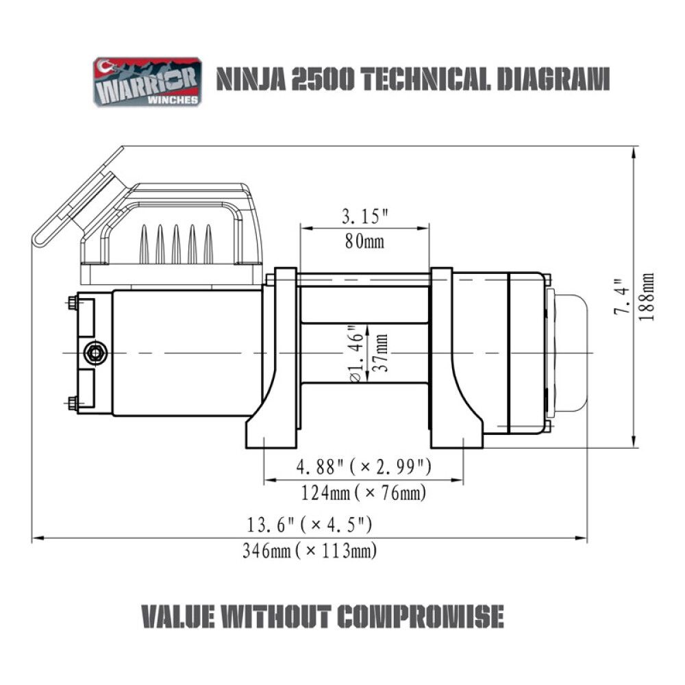 Sähkövinssi Warrior Ninja 2500 teräsvaijerilla