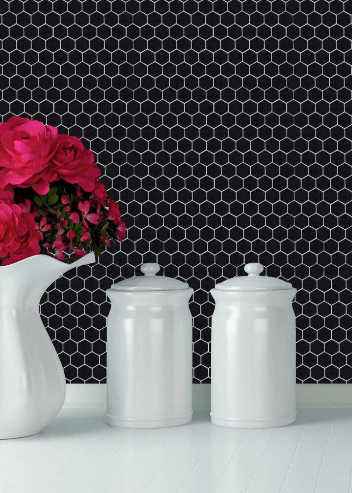 Mosaiikki Hexagon Pieni Musta Matta