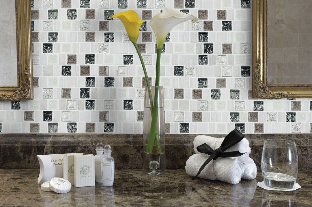 Mosaiikkilaatta Crystal Mix XNM DF1 29,8 x 30,4 cm Harmaa/Valkoinen