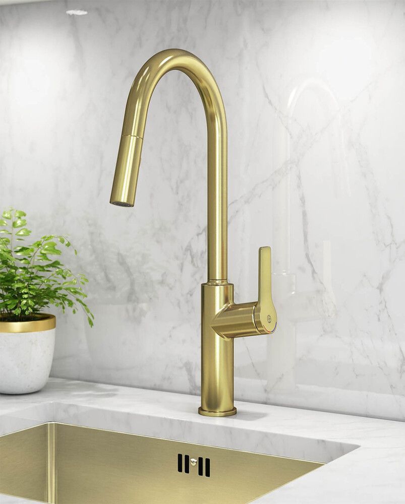 Keittiöhana Gustavsberg Epic Ulosvedettävä harjattu messinki