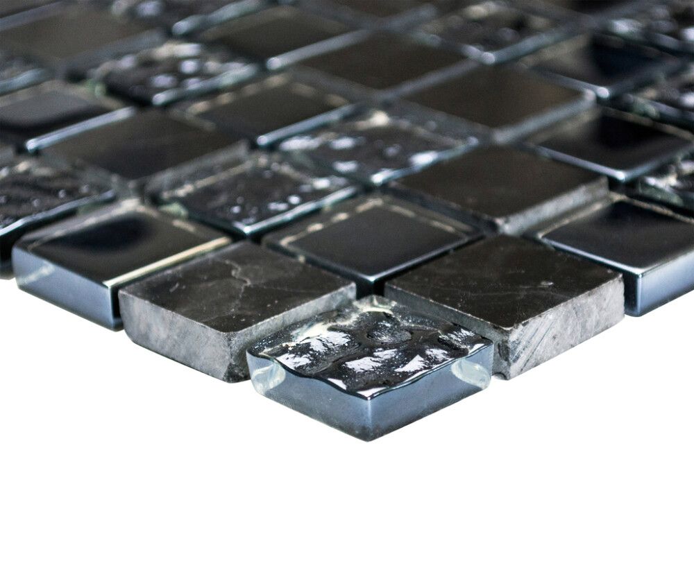 Mosaiikkilaatta Fliesen Quadrat Crystal Mix musta 32,7 x 30,5 cm