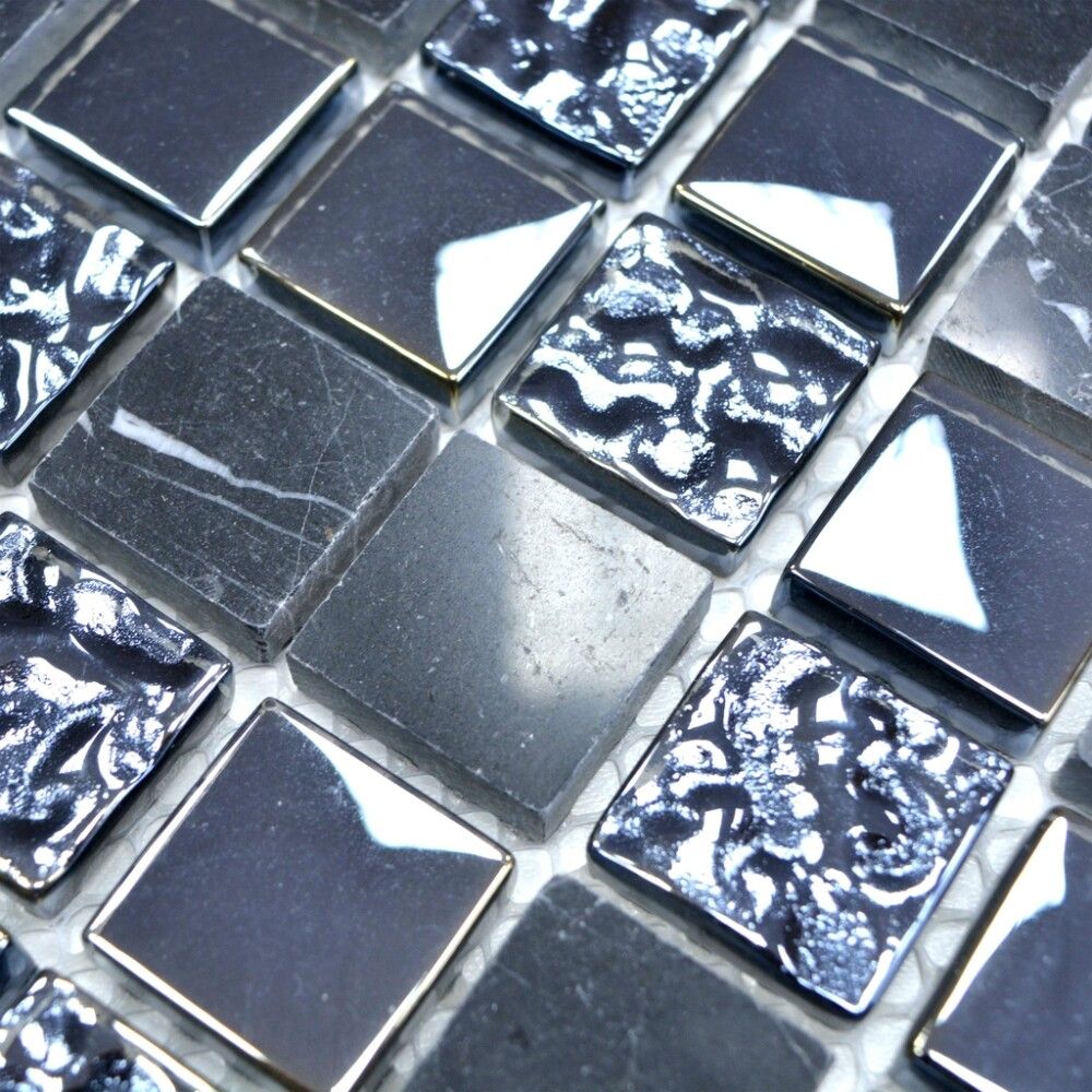 Mosaiikkilaatta Fliesen Quadrat Crystal Mix musta 32,7 x 30,5 cm