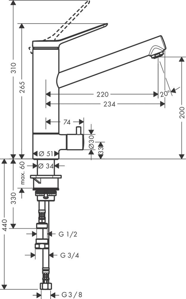 Keittiöhana Hansgrohe Zesis M33 200 1jet APK Kromi