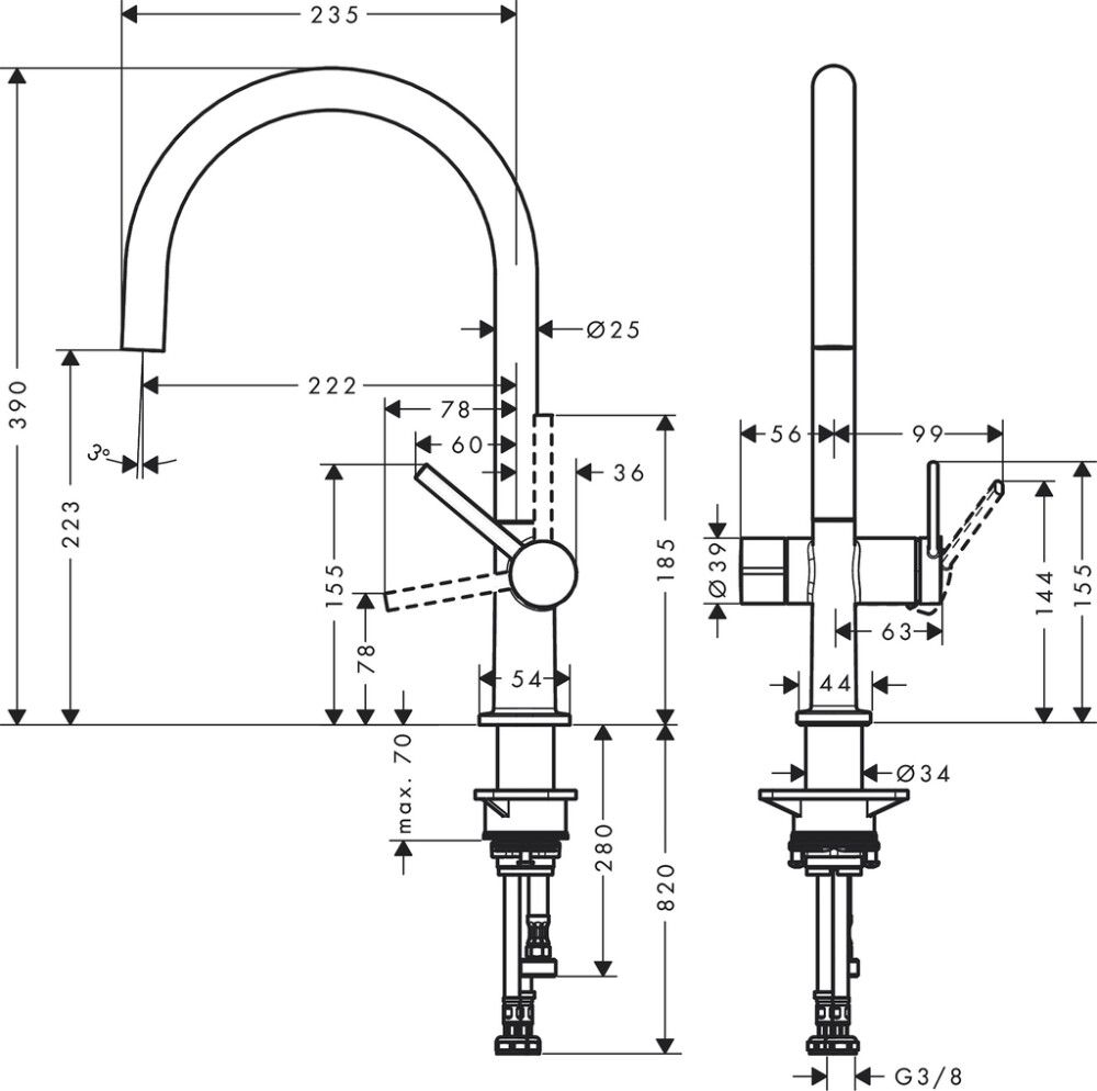 Keittiöhana Hansgrohe Talis M54 220 1jet APK kromi