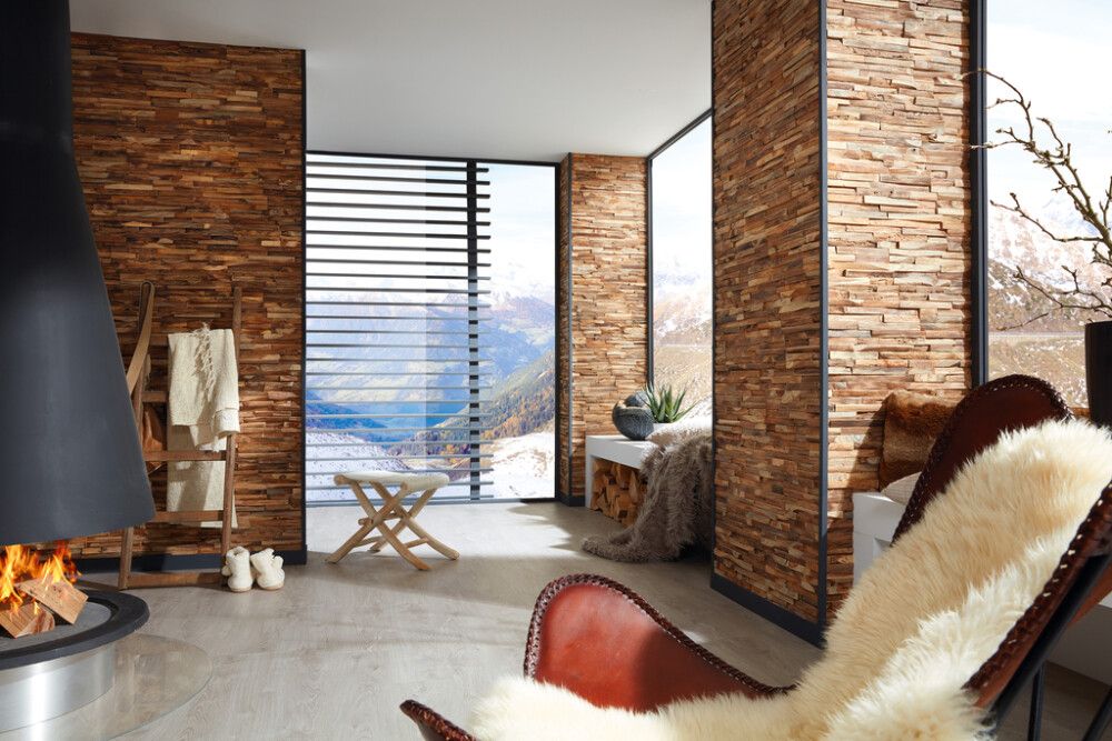 3D-seinäpaneeli Indo Teak FSC Natur 500 x 200 x 10-20 mm