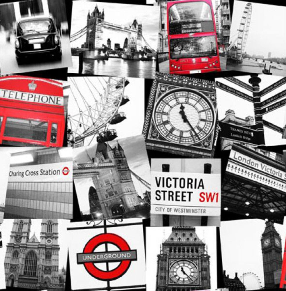 Paperitapetti Sandudd Kids@Home Fresco London Montage Black/Red 50-841