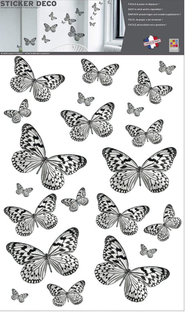 Julistetarra Plage Perhoset Mustavalkoinen 48 x 68 cm