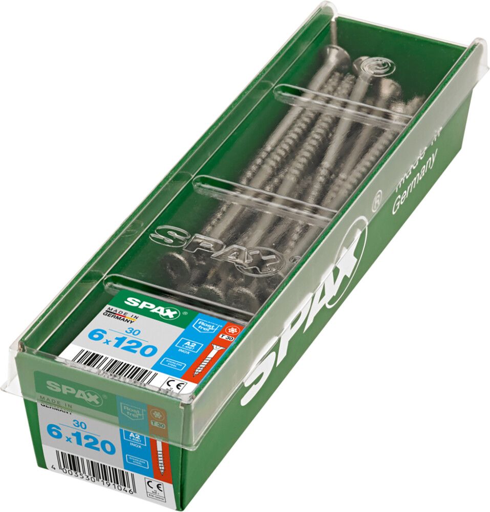 Ruostumaton Universal Ruuvi Spax A2 TRX 6X120 M 30 KPL