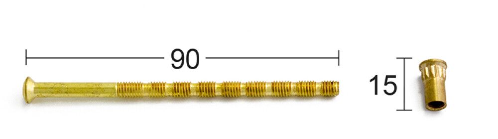 Katkouraruuvi hylsymutterilla Habo M5 4-90-8 Kiiltävä messinki 2 kpl/pkt