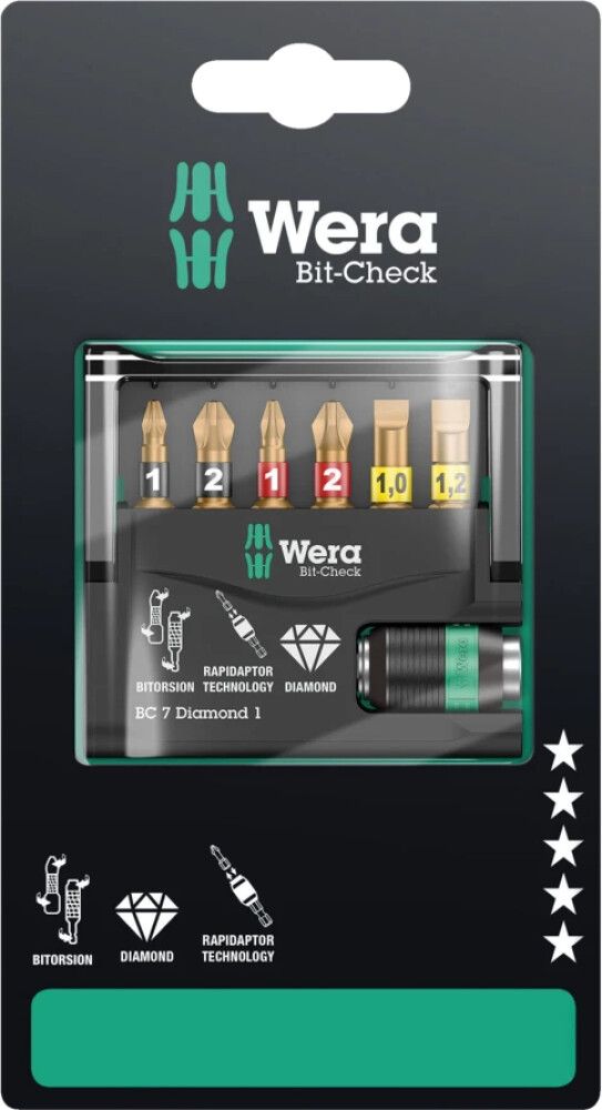Ruuvauskärkisarja Wera Bit-Check 7 Diamond 1 7-os