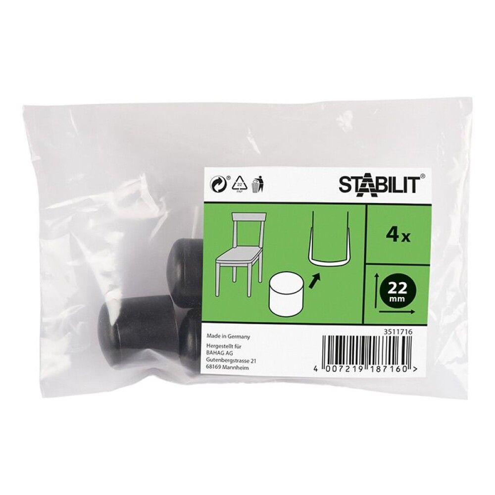 Putkijalkatassu Stabilit pyöreä musta 22 mm 4 kpl