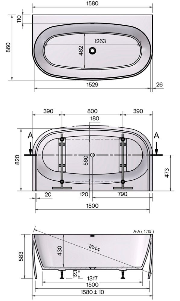 Kylpyamme Svedbergs Lule valkoinen 
215 l