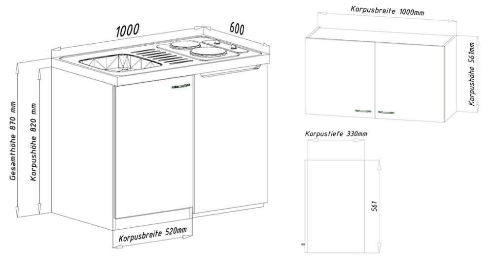 Minikeittiö Respekta 1 m valkoinen