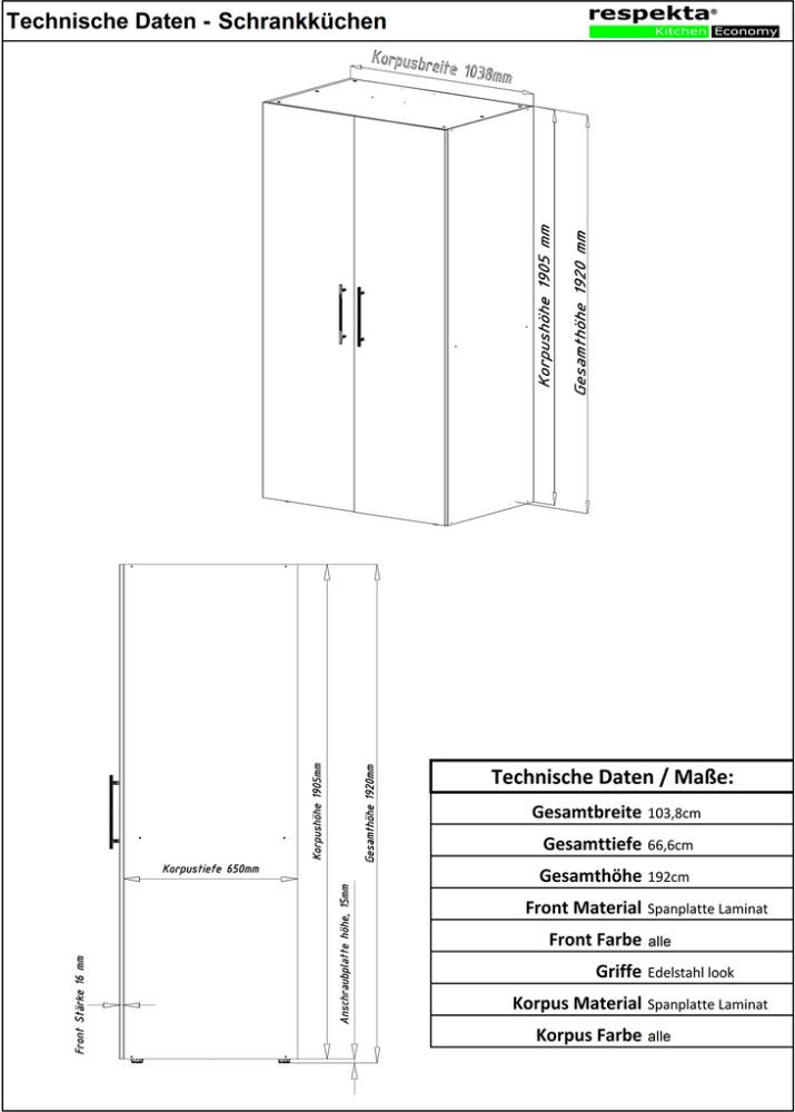 Kaappikeittiö Respekta 1,04 m keraamisella liedellä valkoinen