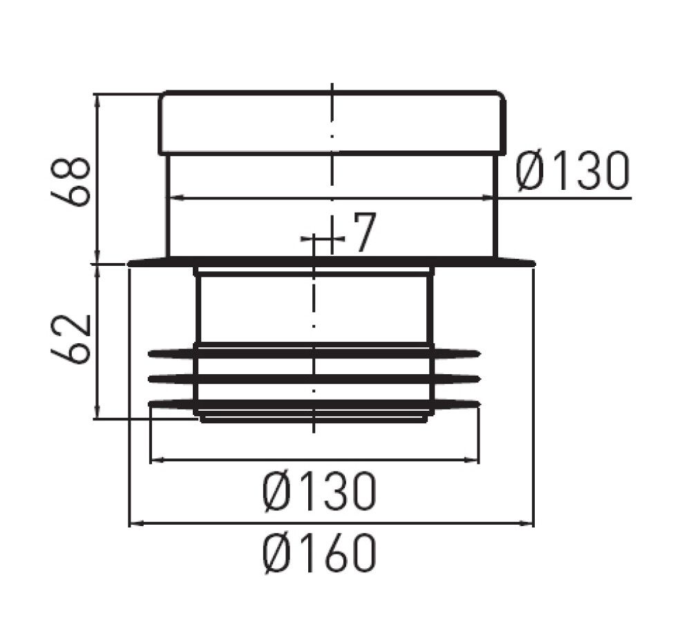 WC-mansetti Kauluksella Prevex Epäkesko 7 mm