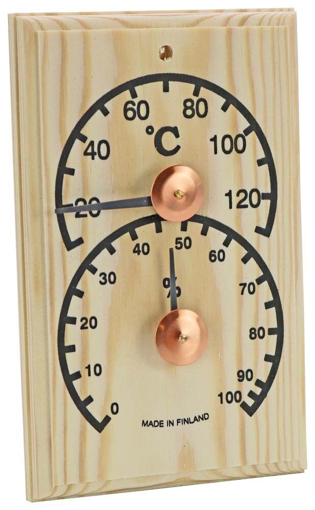 Saunan lämpö- ja kosteusmittari Saunia mänty 19 x 12 cm
