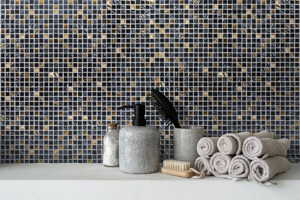 Mosaiikkilaatta Crystal Mix XCM M650 Musta/Kulta 30 x 30 cm