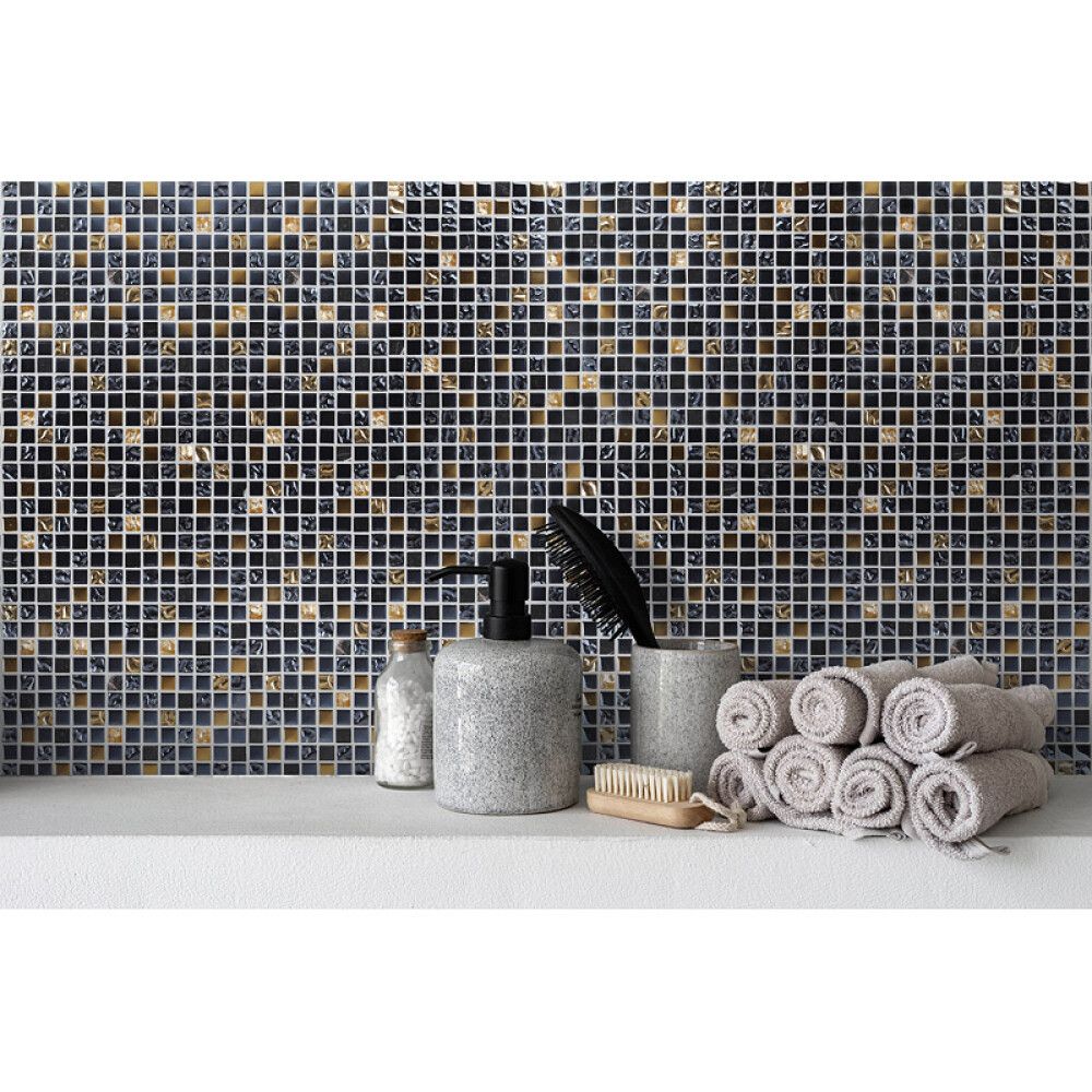 Mosaiikkilaatta Crystal Mix XCM M650 Musta/Kulta 30 x 30 cm