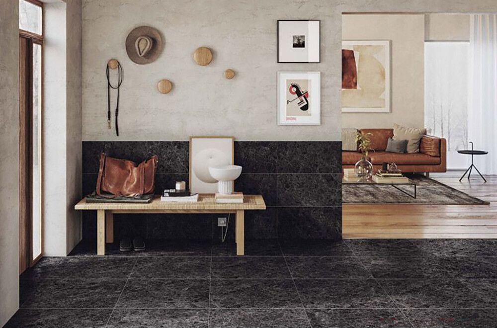 Lattialaatta Corso Italia Marble Mix mattamusta 60 x 60 cm