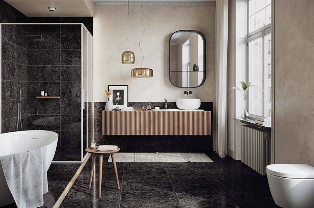 Lattialaatta Corso Italia Marble Mix mattamusta 15 x 15 cm