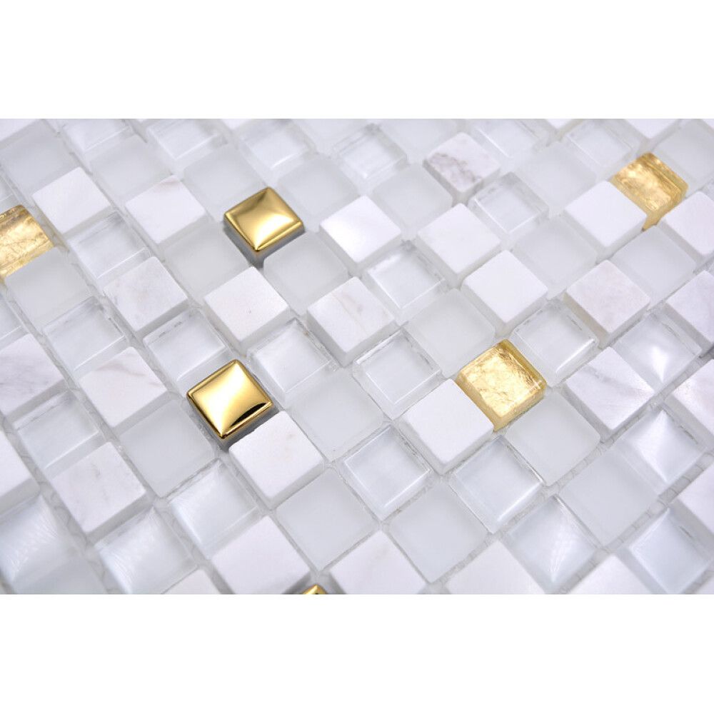 Mosaiikkilaatta Crystal Mix XCM M640 Valkoinen/Kulta 30 x 30 cm