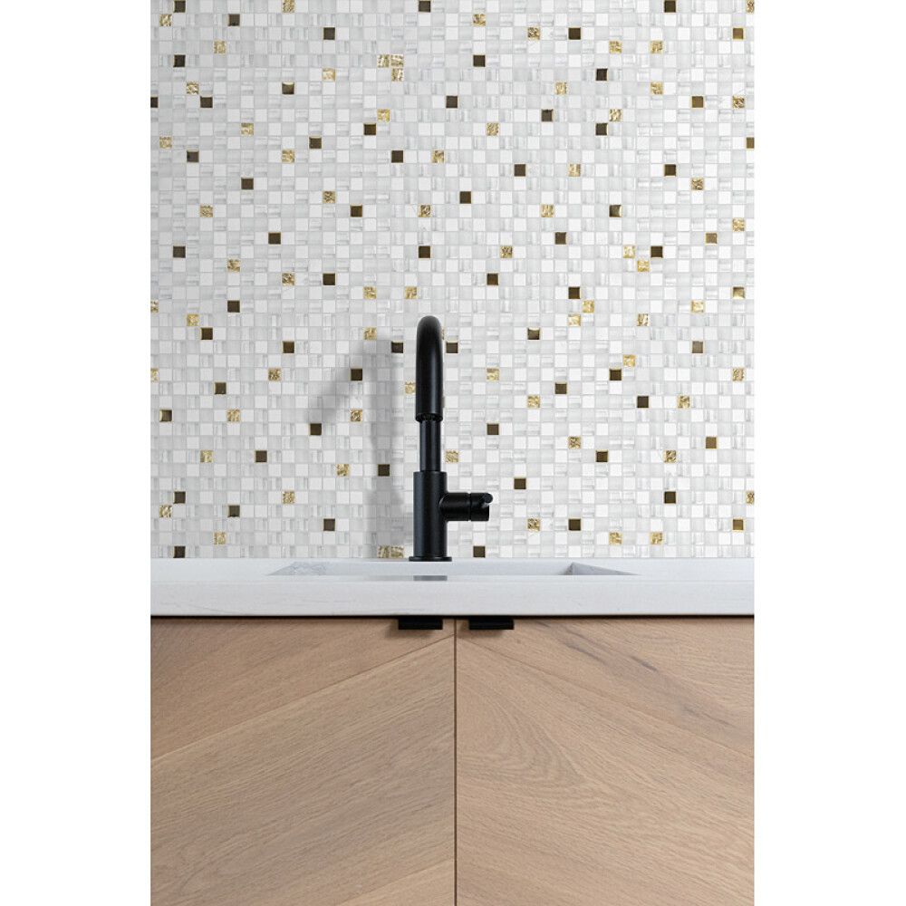 Mosaiikkilaatta Crystal Mix XCM M640 Valkoinen/Kulta 30 x 30 cm