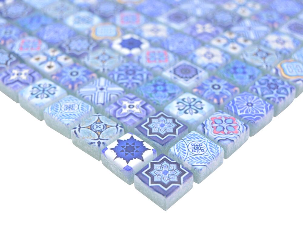 Mosaiikkilaatta Fliesen Quadrat Crystal sinivalkoinen 30 x 30 cm